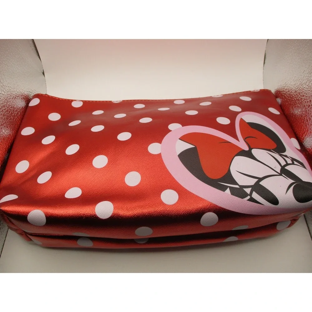 Disney Minnie Mouse Red Metallic Polka Dot Heart Makeup Bag Cosmetic Pouch